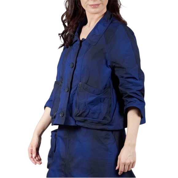Annette Görtz ‘Main Jacket’ Blue & Black 3/4 Sleeve Button Up Jacket Size Large - Picture 2 of 16